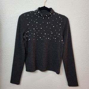 Zara turtle neck pearl embellished beaded black sweater size L